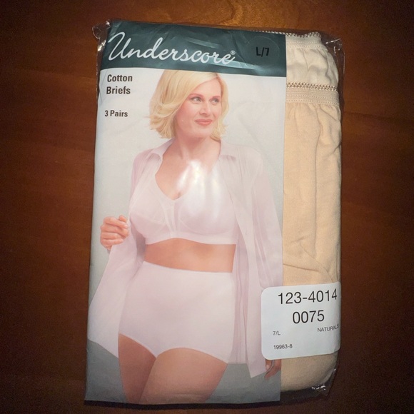 Women’s sz Large/7 3 pr Underscore Natursl Cotton Briefs - Picture 1 of 2